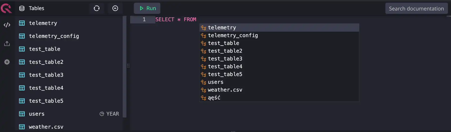 Query execution time benchmark